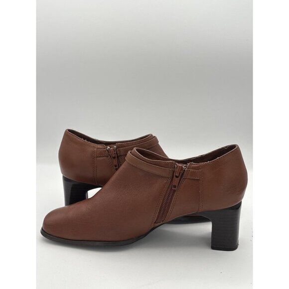 Women’s AJ Valenci Size 7 Brown Leather Heeled Ankle Boots with Gold Side Buckle - Picture 6 of 6